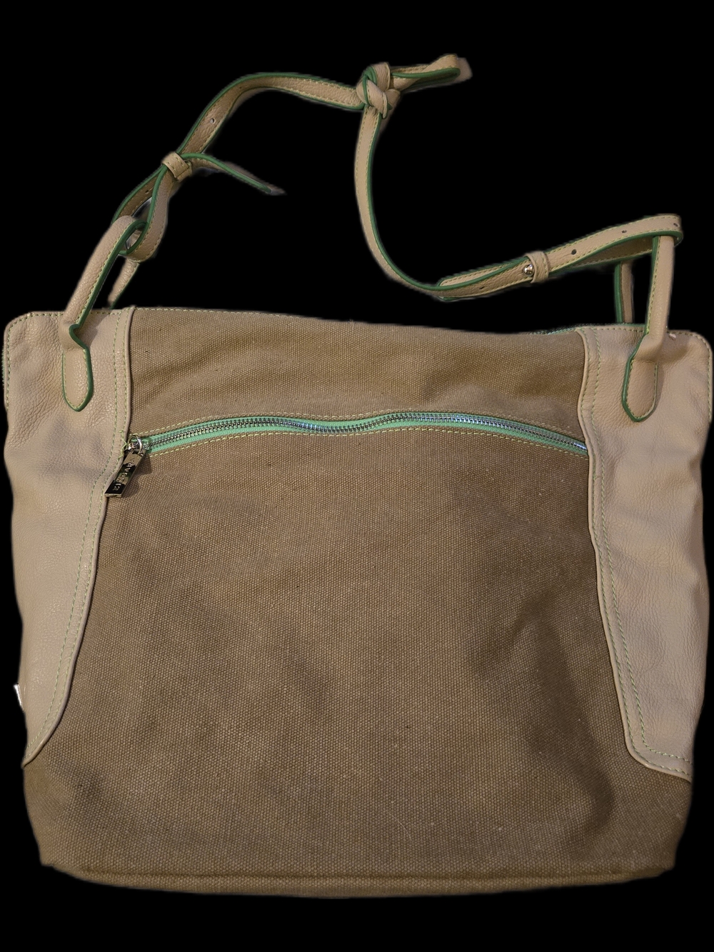 Zingara Canvas Shoulder Bag with Beige Trim and Mint Accent. Like New. 13x13x6.5